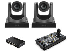 Load image into Gallery viewer, AI Tracking Camera Bundles, 2pcs 30X Optical Zoom AI Tracking NDI PTZ Camera and One Joystick controller and One PoE Switch