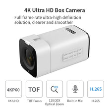 Load image into Gallery viewer, Box Camera 4K 60fps 12X/20X zoom HDMI SDI USB NDI built-in microphone TOF focus for live streaming video conference