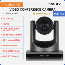 Load image into Gallery viewer, SMTAV 4KP30 20X Optical Zoom PTZ Camera with USB 3.0 HDMI Outputs POE Live Streaming Camera for Broadcast Conference Events