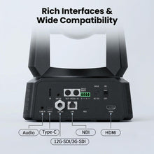 Load image into Gallery viewer, 4K@60fps UHD PTZ Camera, 20X optical Zoom,1/1.8-inch 8.42MP sensor,HDMI, SDI, USB, LAN output, support AI Dynamic Tracking, support PoE+ and NDI HX3