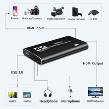 Load image into Gallery viewer, Accessories, Capture Card, 4K Video Capture Card USB 3.0 1080P 60fps HDMI Audio Video Capture Device Portable Video Converter
