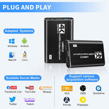 Load image into Gallery viewer, Accessories, Capture Card, 4K Video Capture Card USB 3.0 1080P 60fps HDMI Audio Video Capture Device Portable Video Converter