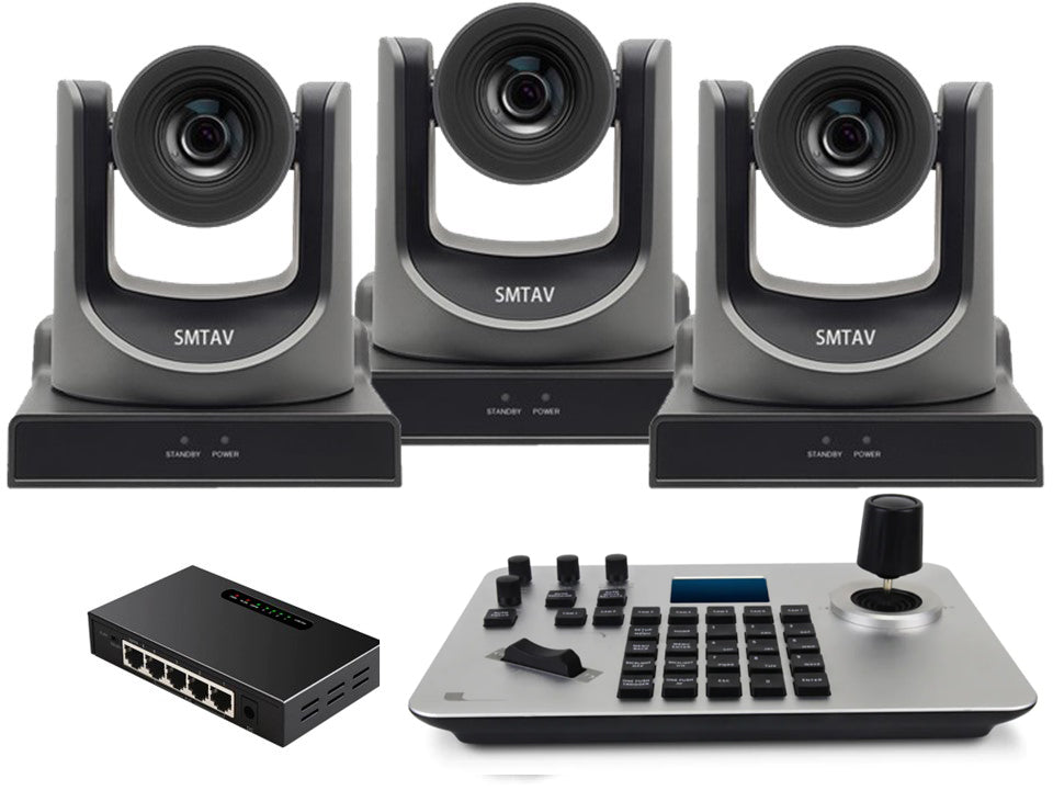 Live Solution Kit, 3pcs 30X Optical Zoom SDI Camera and One IP Joystick controller and One PoE Switch