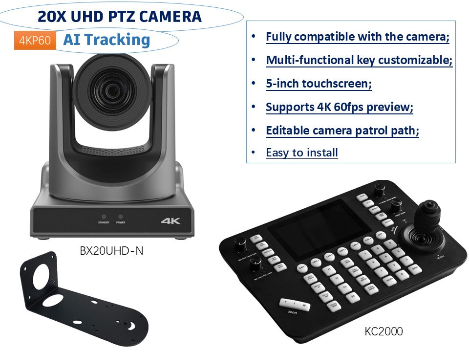 Promotion Bundle, 1x SMTAV 4KP60 UHD 20X AI Tracking NDI PTZ Camera + 1x SMTAV Camera Super Controller