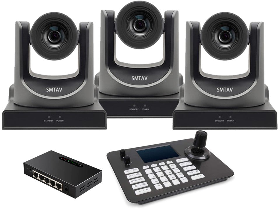 Live Solution Kit, 3pcs 30X Optical Zoom SDI Camera and One Joystick controller and One PoE Switch