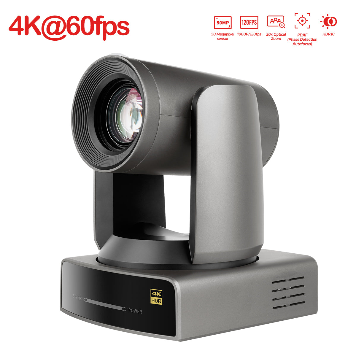 HDR10 4K UHD PTZ Camera,Support 4K@60fps,1080P@120fps, 50MP sensor 20X optical zoom  NDI PoE