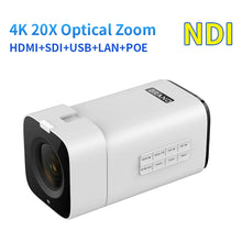 Load image into Gallery viewer, Box Camera 4K 60fps 12X/20X zoom HDMI SDI USB NDI built-in microphone TOF focus for live streaming video conference
