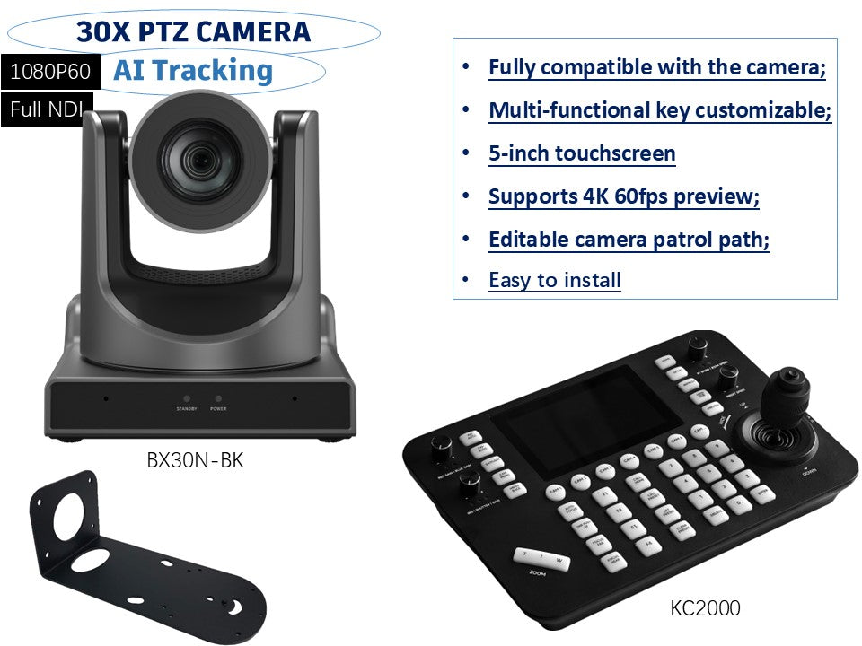 Promotion Bundle, 1x SMTAV 30X 1080P60 AI Tracking NDI PTZ Camera(Black) + 1x SMTAV Camera Super Controller