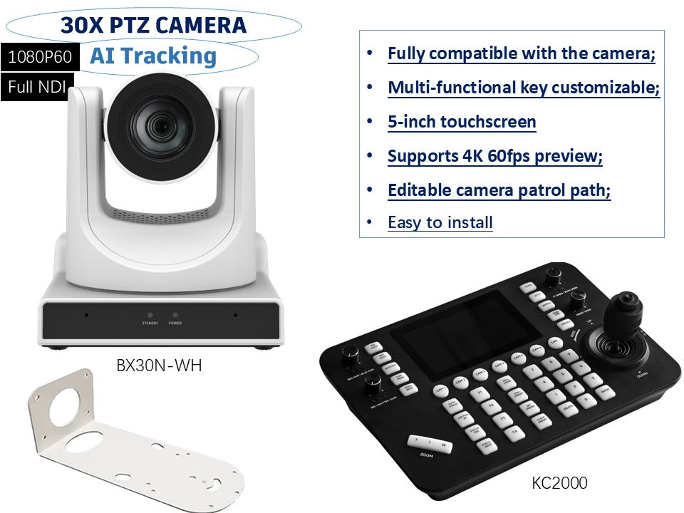 Promotion Bundle, 1x SMTAV 30X 1080P60 AI Tracking NDI PTZ Camera(White) + 1x SMTAV Camera Super Controller