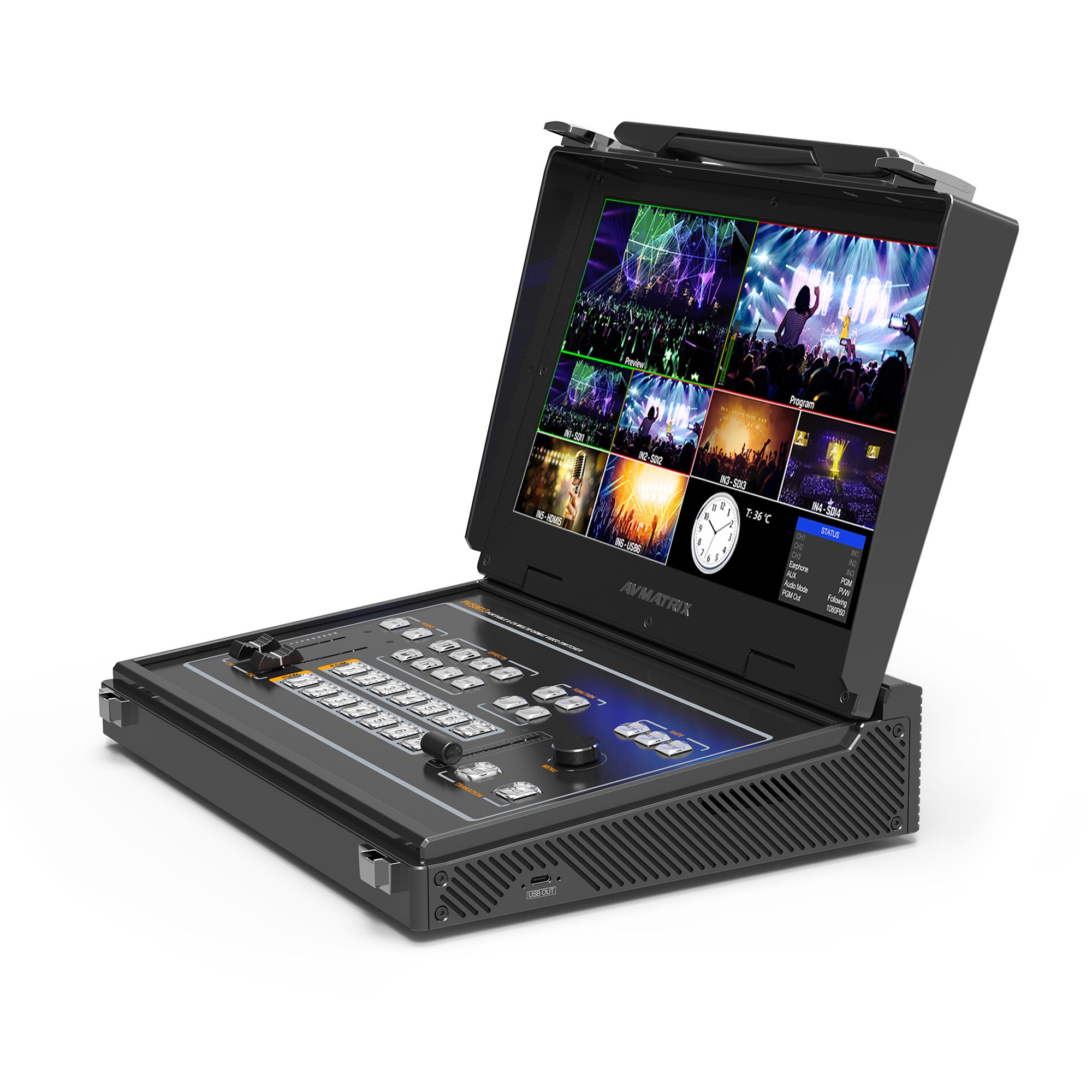 Video Switcher, 13.3 inch Portable 6 Channel Multi-format Streaming Video Switcher