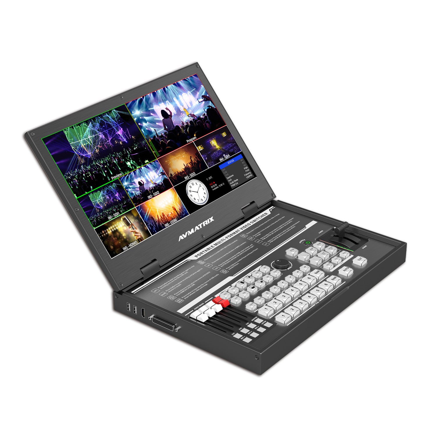 Video Switcher, 15.6 inch Portable 6 Channel Multi-format Streaming Video Switcher