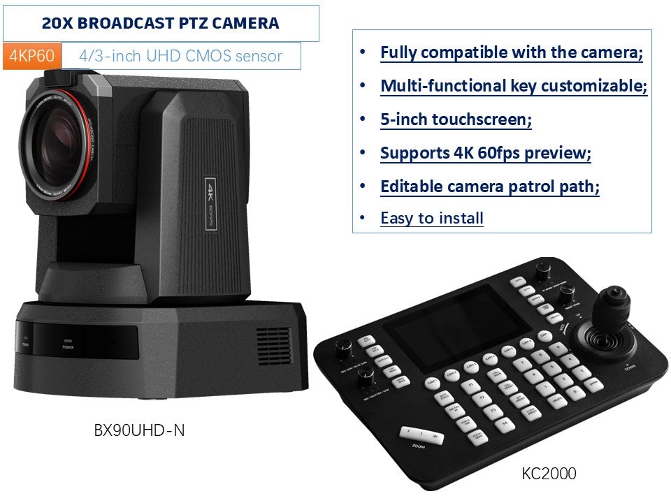 Promotion Bundle, 1x SMTAV 4/3 inch 20X 4KP60 UHD Broadcast PTZ Camera + 1x SMTAV Camera Super Controller