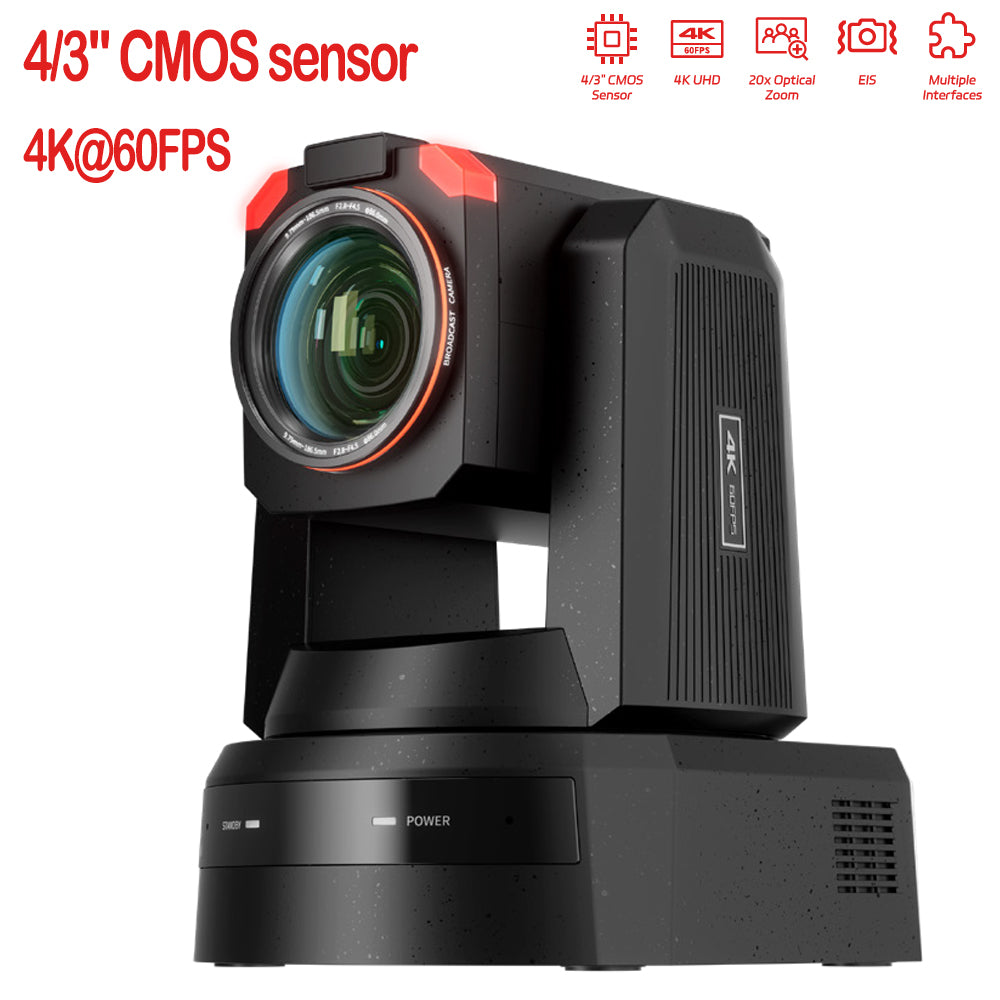 4KP60 broadcast PTZ camera,1-inch 20 Megapixels, 71° wide-angle, 20X optical zoom 12G-SDI support AI Tracking NDI PoE