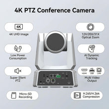 Load image into Gallery viewer, 4K@60fps UHD PTZ Camera, 20X optical Zoom,1/1.8-inch 8.42MP sensor,HDMI, SDI, USB, LAN output, support AI Dynamic Tracking, support PoE+ and NDI HX3
