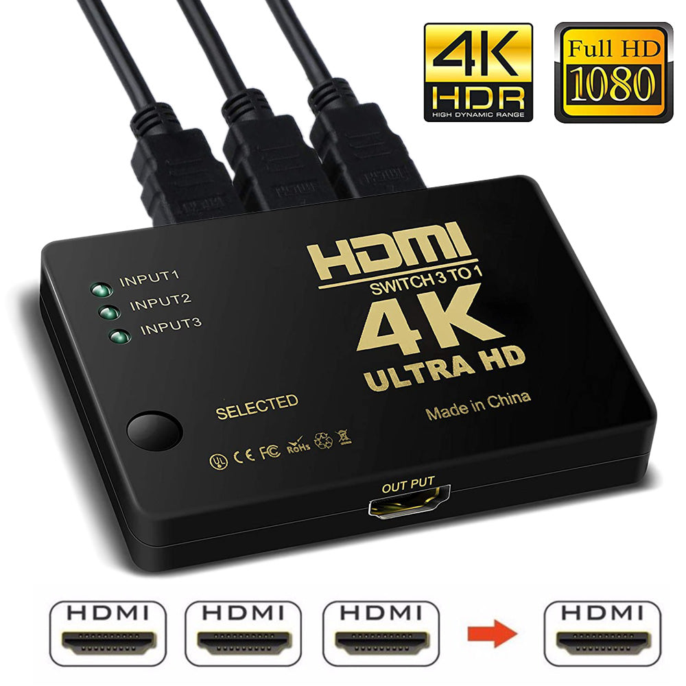 HDMI Switcher, 4K 2K 3x1 HDMI Switcher,3 Input Output Port HDMI Hub