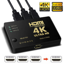 Load image into Gallery viewer, HDMI Switcher, 4K 2K 3x1 HDMI Switcher,3 Input 1 Output Port HDMI Hub for Camera Xbox DVD HDTV PC Laptop TV
