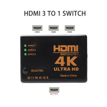 Load image into Gallery viewer, HDMI Switcher, 4K 2K 3x1 HDMI Switcher,3 Input 1 Output Port HDMI Hub for Camera Xbox DVD HDTV PC Laptop TV
