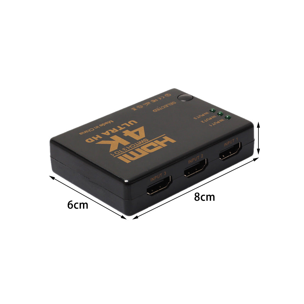 HDMI 3 way Auto Switcher 4K/1080p UHD 3 Devices into 1 TV Cable [3 port]