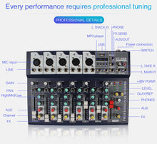 Load image into Gallery viewer, Professional Mixer,7-Channel Mixer Reverb Effect USB Interface Professional Mixer
