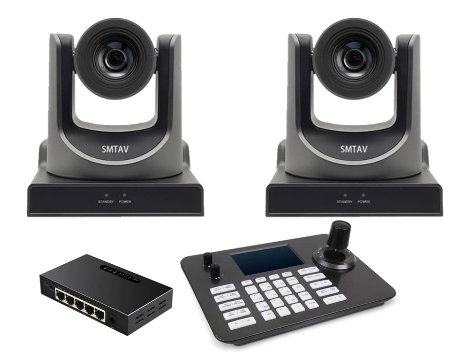 Live Solution Kit, Two 30X Optical Zoom NDI Camera and One Joystick controller and One PoE Switch